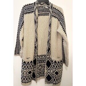 LUCKY BRAND Women Knit Long Sweater Cardigan Aztec Southwest Pockets XS/S BOHO